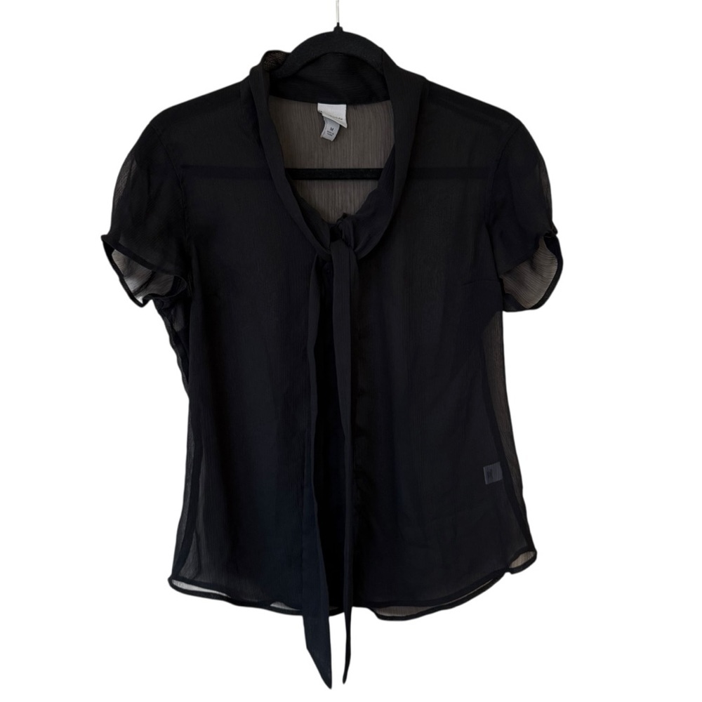 Merona Sheer Black Tie-Neck Blouse – Size M
